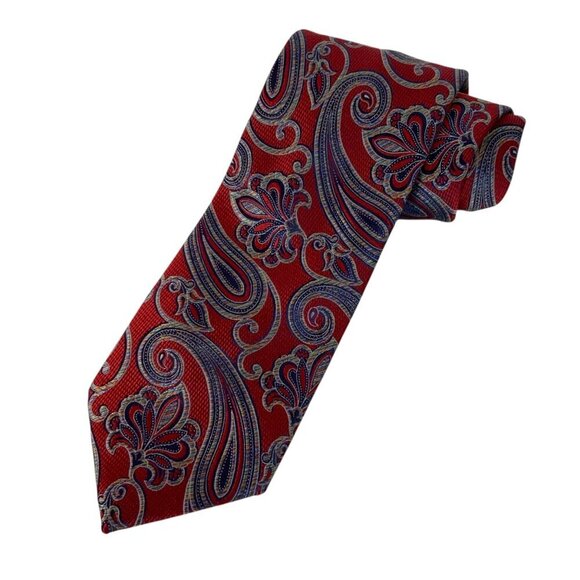 Ermenegildo Zegna Red Paisley Silk Mens Neck Tie Made In Italy Career Church - Picture 1 of 5